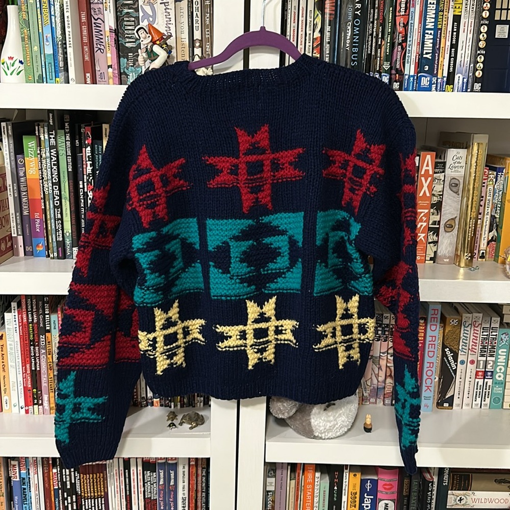 Navy Multicolor Patterned Sweater - Picture 3 of 4